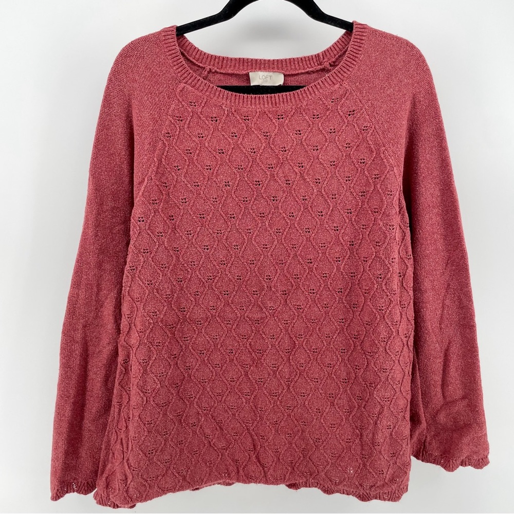LOFT Pullover Sweater Cranberry Open Weave Textured XL